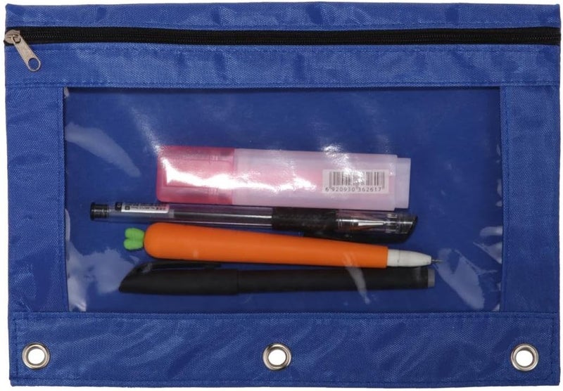 WODISON 18-Packs 3 Ring Pencil Pouch with Clear Window School Classroom Binder Pocket Case Office Stationery Bag Blue - Image 2